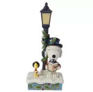 Snoopy & Woodstock Next To Lit Lampost